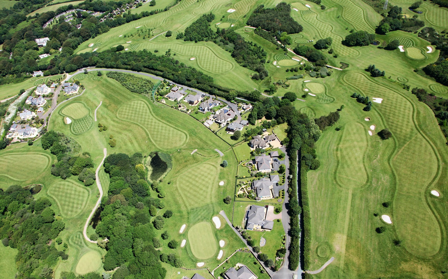 An aerial view of a golf course fairway pattern