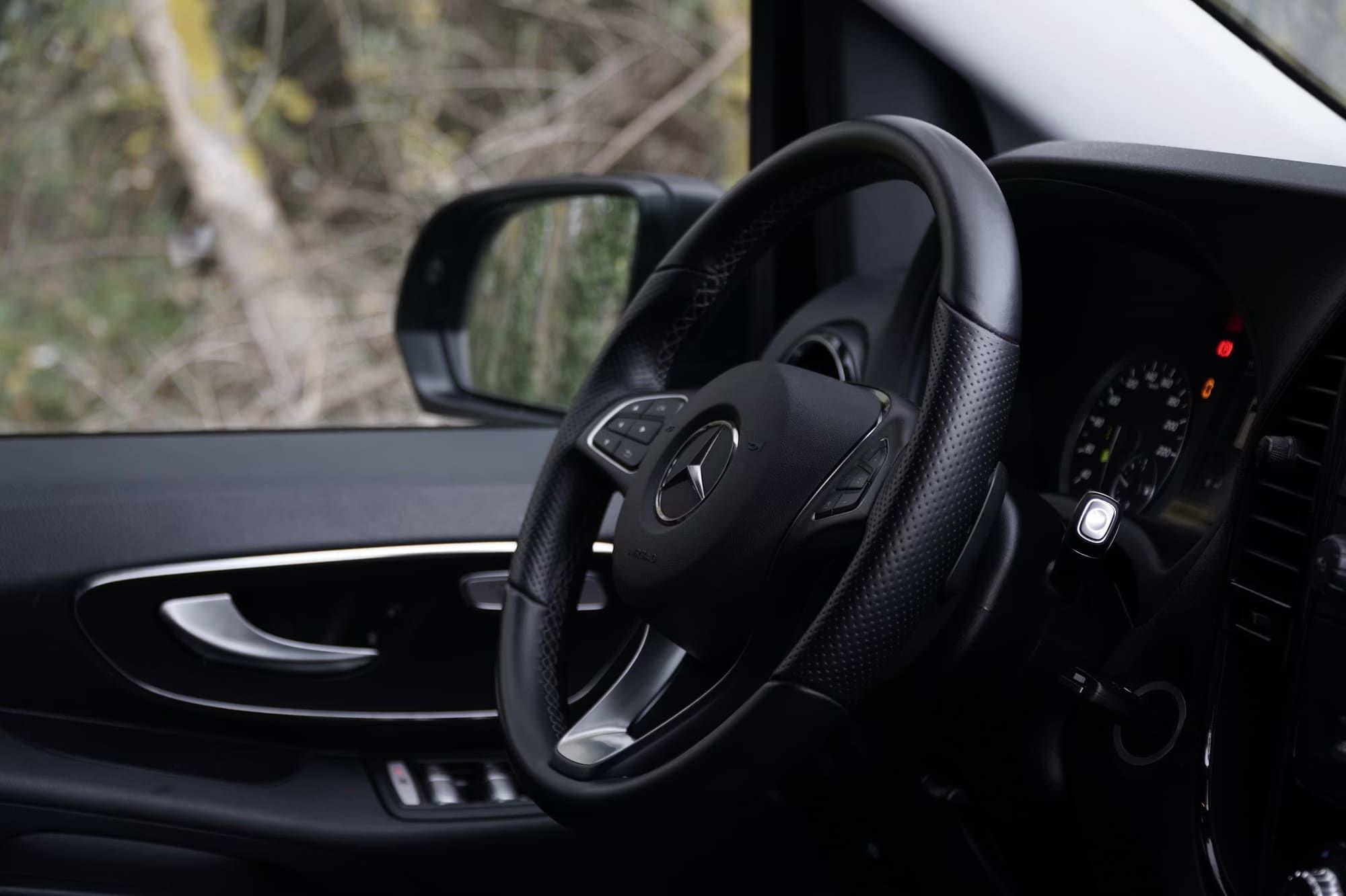 The leather interior of the Mercedes V-Class
